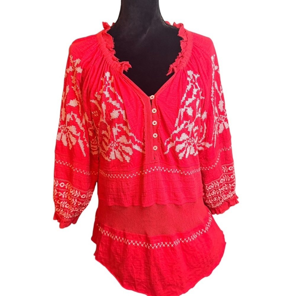AP.NY | Mixed Media Embroidered Peasant Blouse | Sz S - Picture 3 of 10